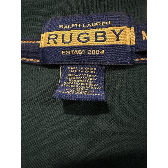 Ralph Lauren Rugby Shirt Men’s M Green Cream Long Sleeve Embroidered Player RRL - Picture 2 of 8